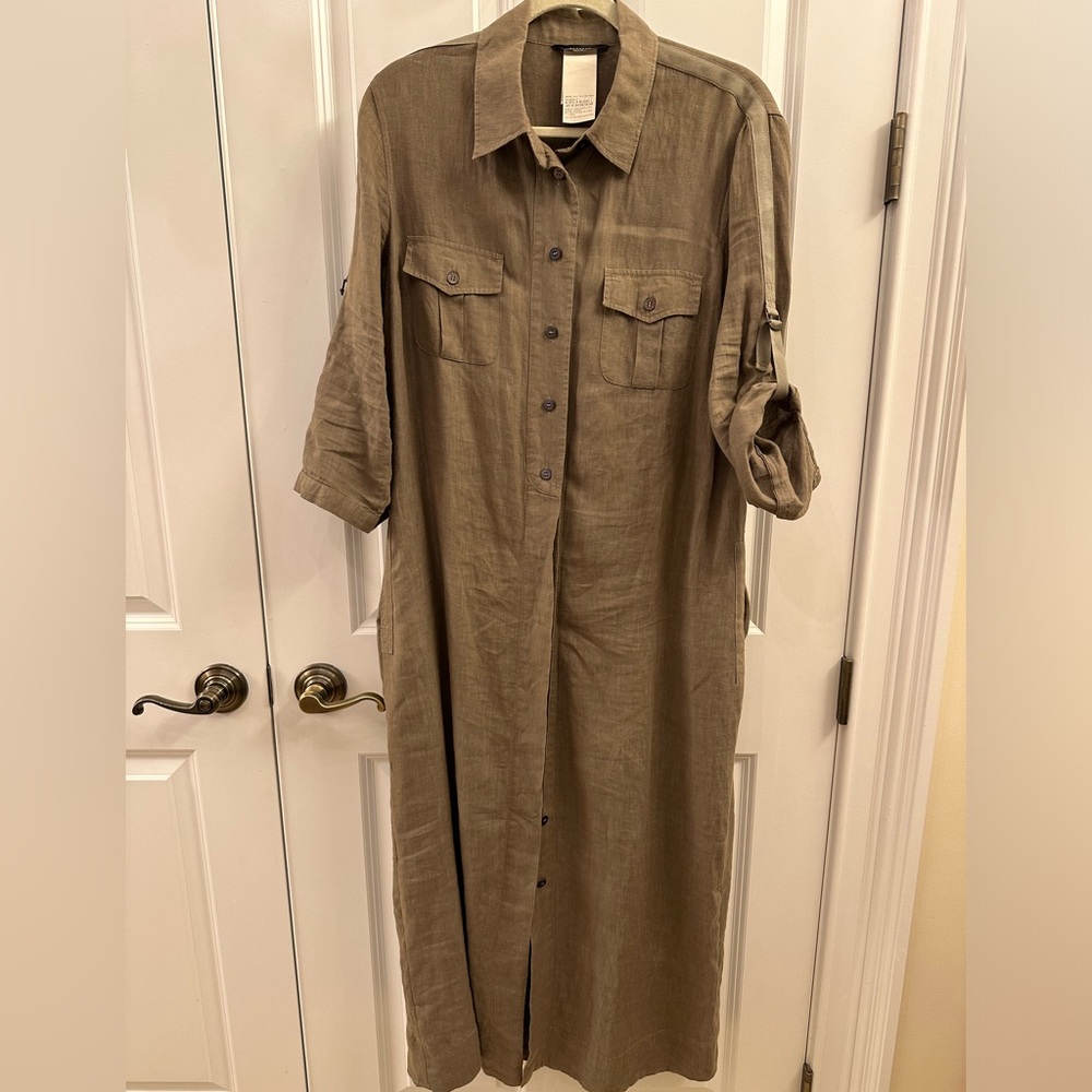 MaxMara Weekend Linen Taupe Button Down Dress - Size 12